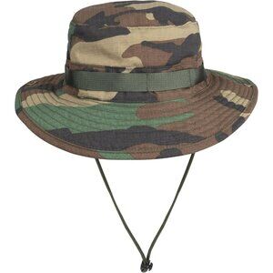 Unisex Woodland Wide Brim Loops Buckle With Chin Strap Adjustable Boonie Sun Hat